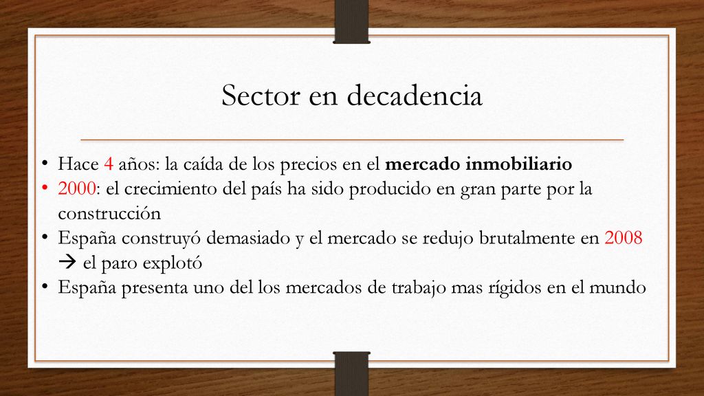 Sector en decadencia Hace 4 años: la caída de los precios en el mercado inmobiliario.