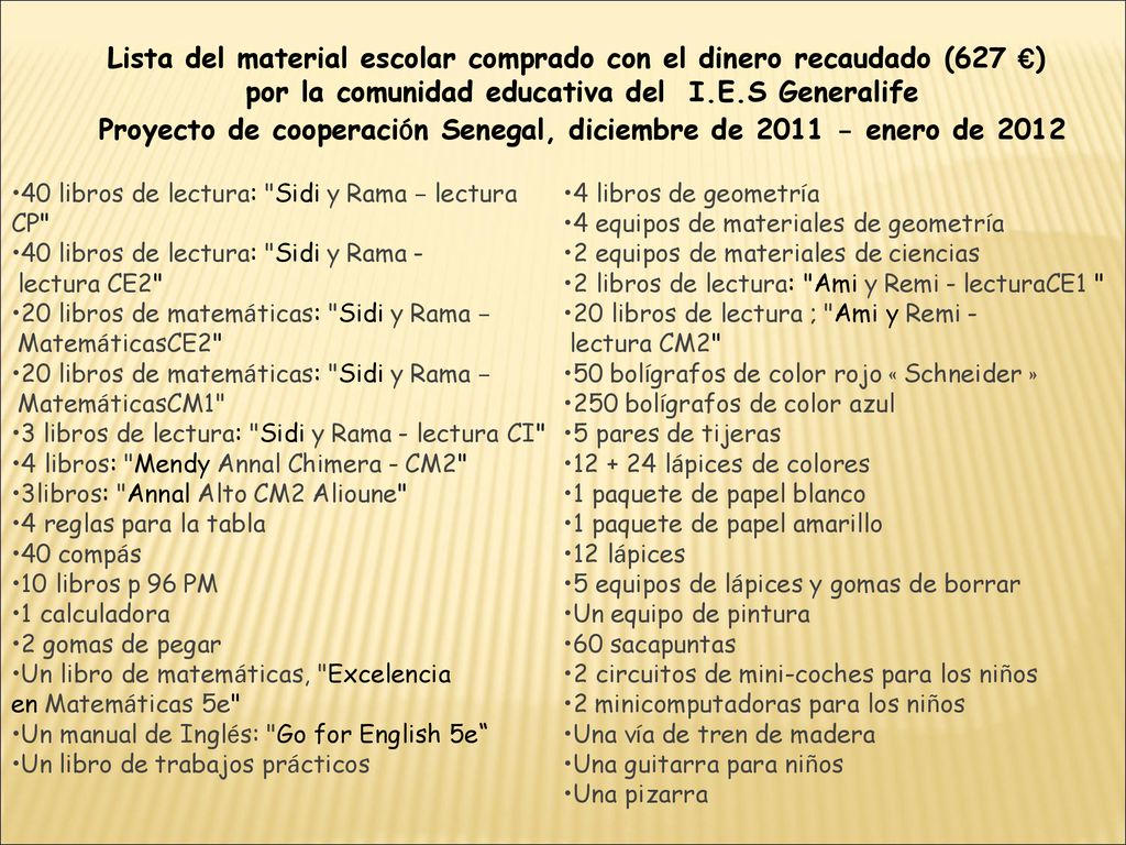 Proyecto de cooperación Senegal, diciembre de 2011 – enero de 2012