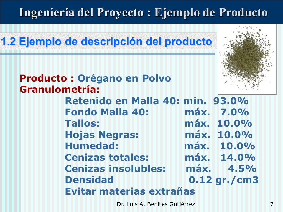 Ingeniería del Proyecto : Ejemplo de Producto