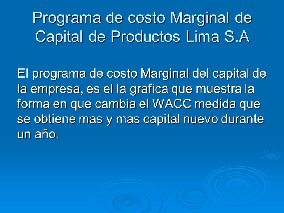 Programa de costo Marginal de Capital de Productos Lima S.A