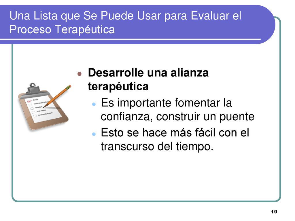 Una Lista que Se Puede Usar para Evaluar el Proceso Terapéutica
