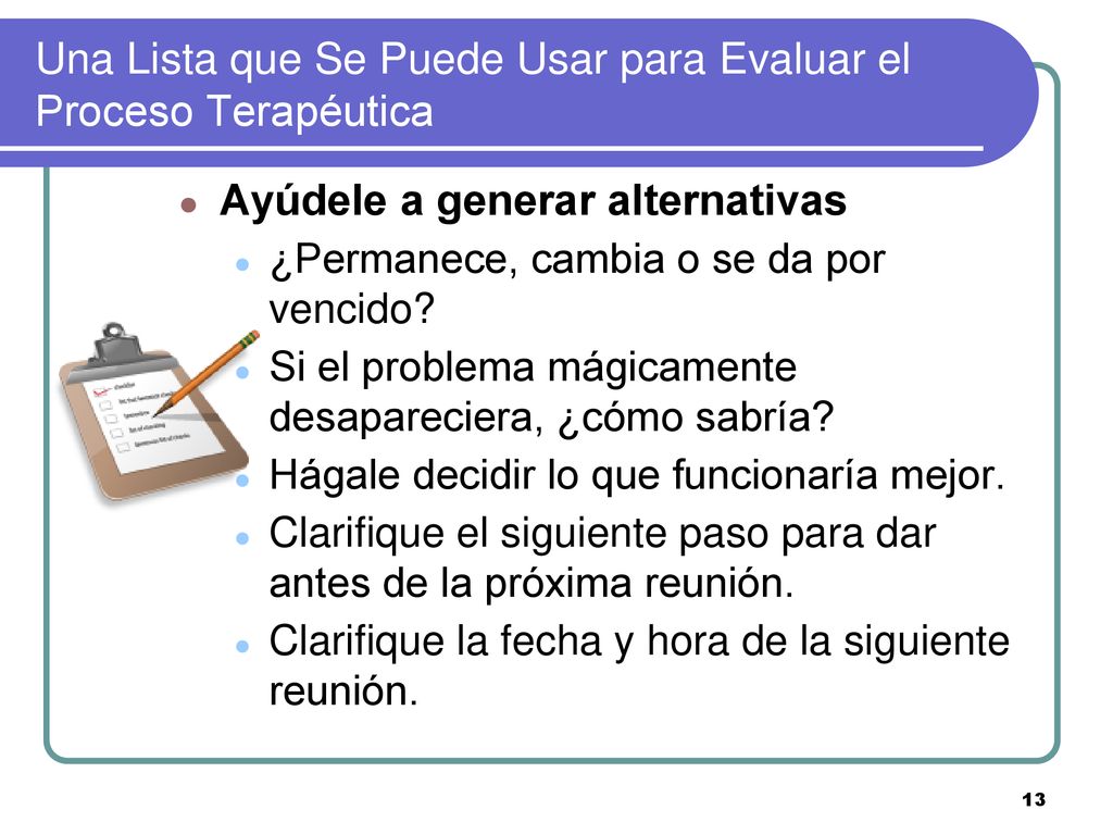 Una Lista que Se Puede Usar para Evaluar el Proceso Terapéutica
