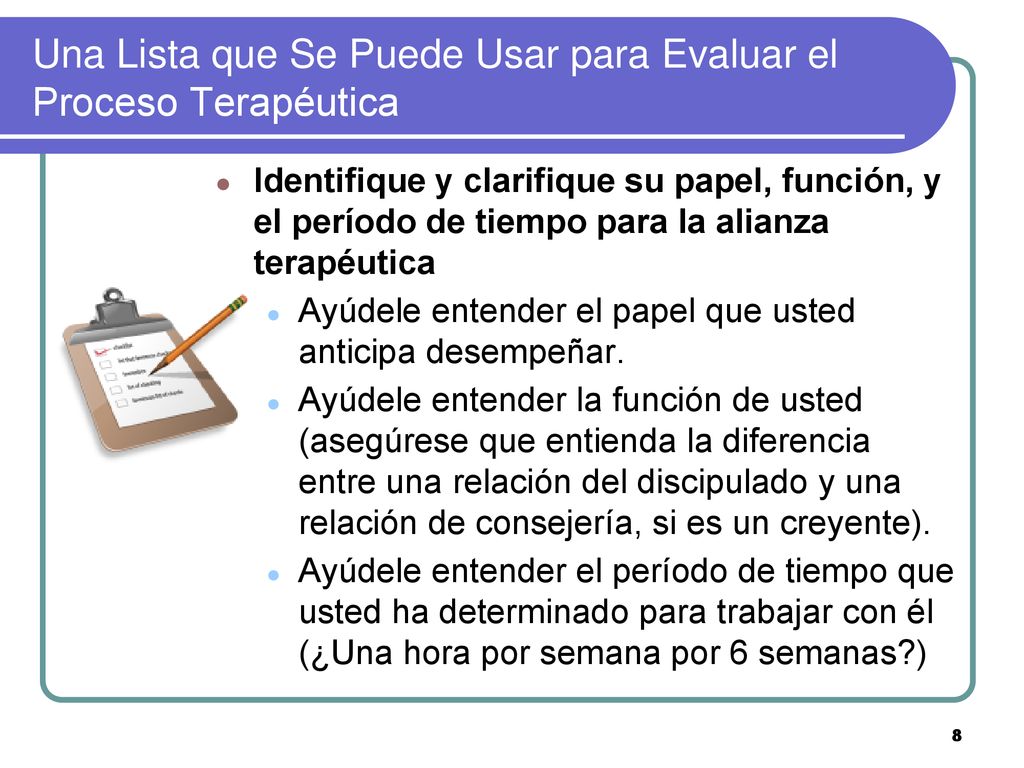 Una Lista que Se Puede Usar para Evaluar el Proceso Terapéutica