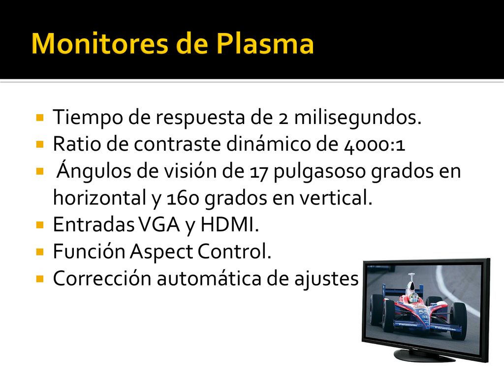 Monitores de Plasma Tiempo de respuesta de 2 milisegundos.