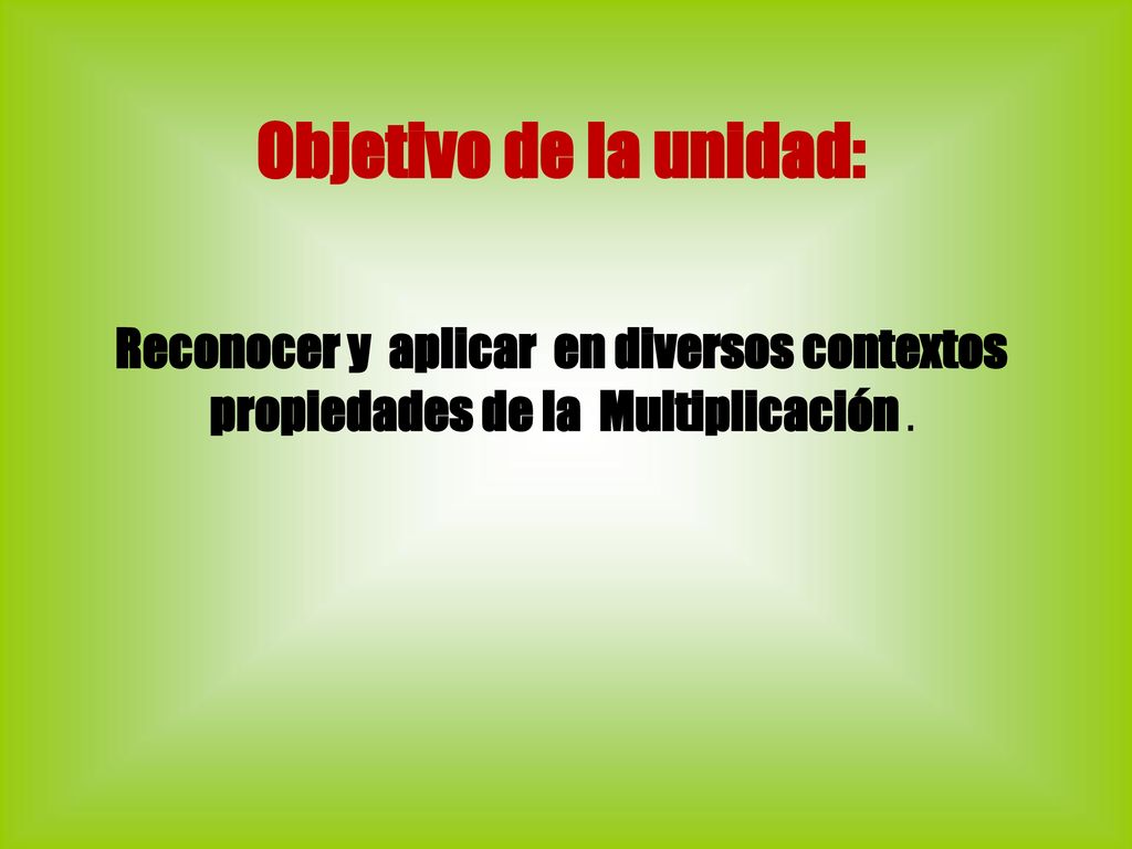 Objetivo de la unidad: Reconocer y aplicar en diversos contextos propiedades de la Multiplicación .