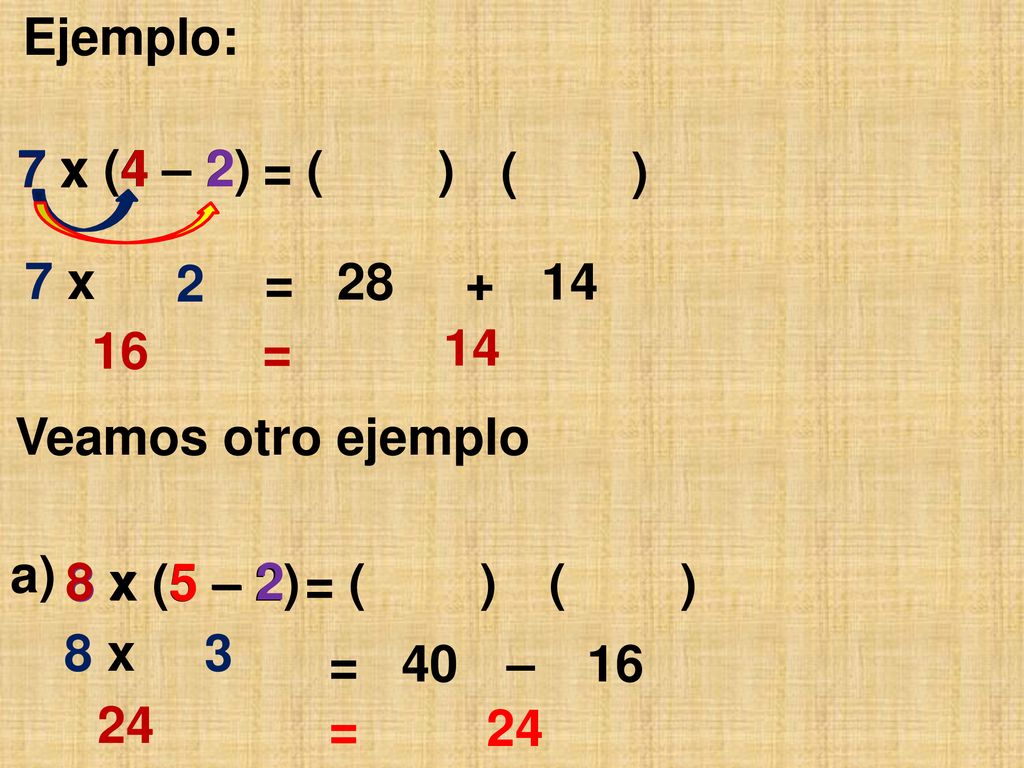 Ejemplo: 7 x. 7 x. 7 x (4 – 2) 4. – 2. = ( ) ( ) 7 x. 2. = =