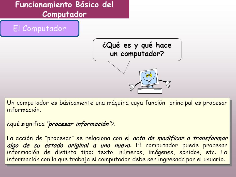 Funcionamiento Básico del Computador ¿Qué es y qué hace un computador