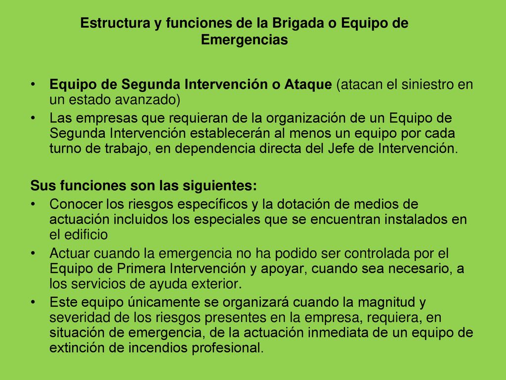 Estructura y funciones de la Brigada o Equipo de Emergencias