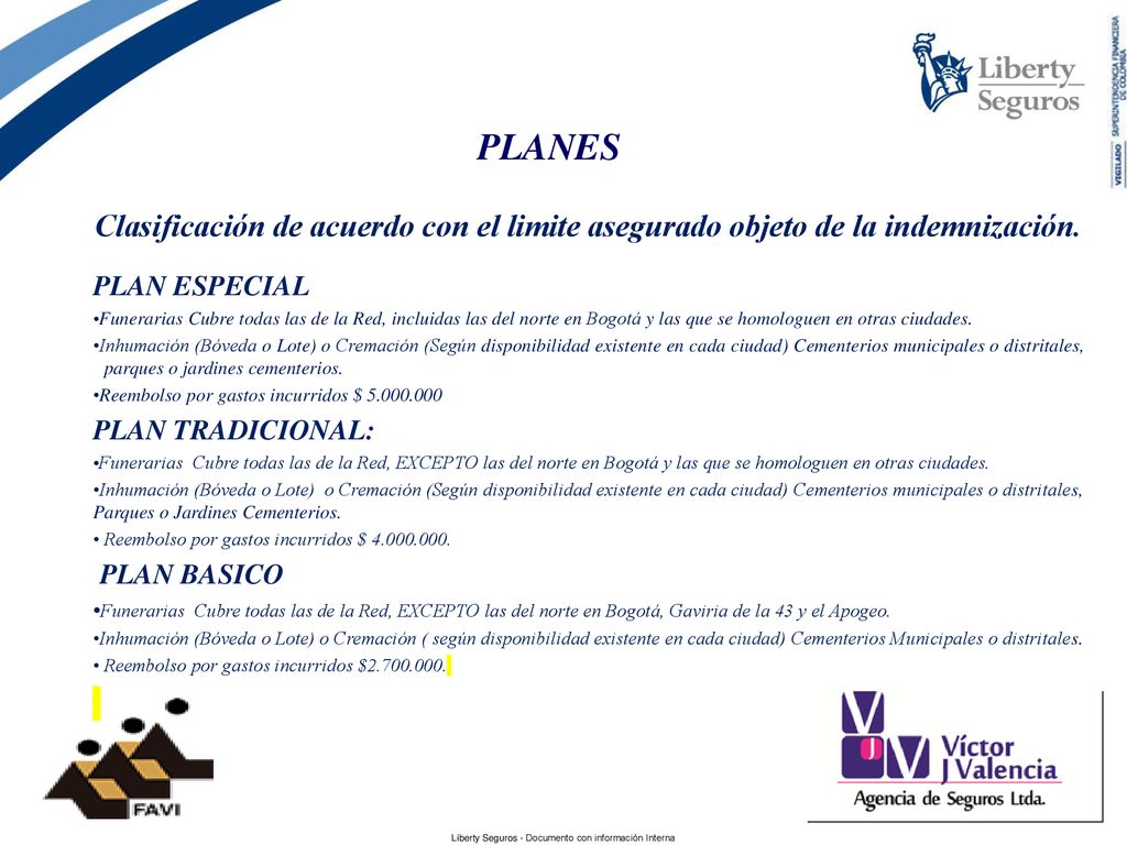 PLANES Clasificación de acuerdo con el limite asegurado objeto de la indemnización. PLAN ESPECIAL.