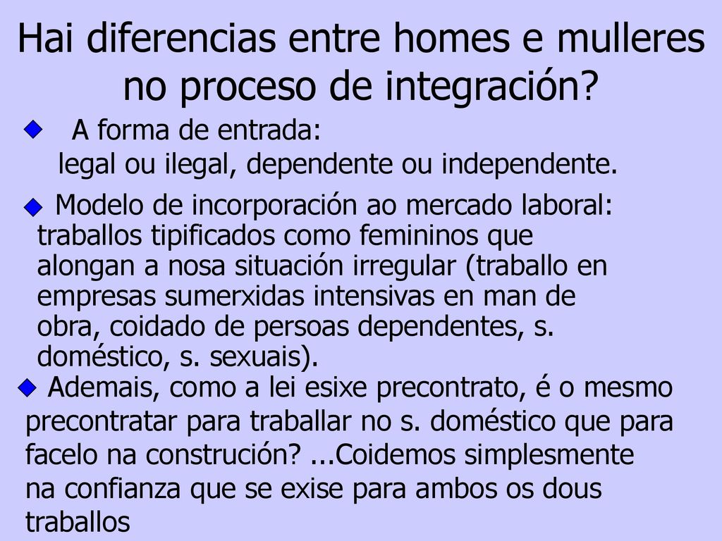 Hai diferencias entre homes e mulleres no proceso de integración