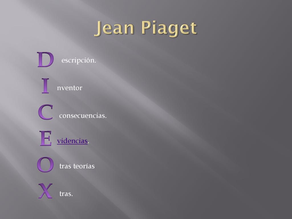 D I C E O X Jean Piaget escripción. nventor consecuencias. videncias.