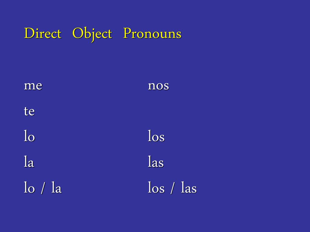 Direct Object Pronouns me nos te lo los la las lo / la los / las
