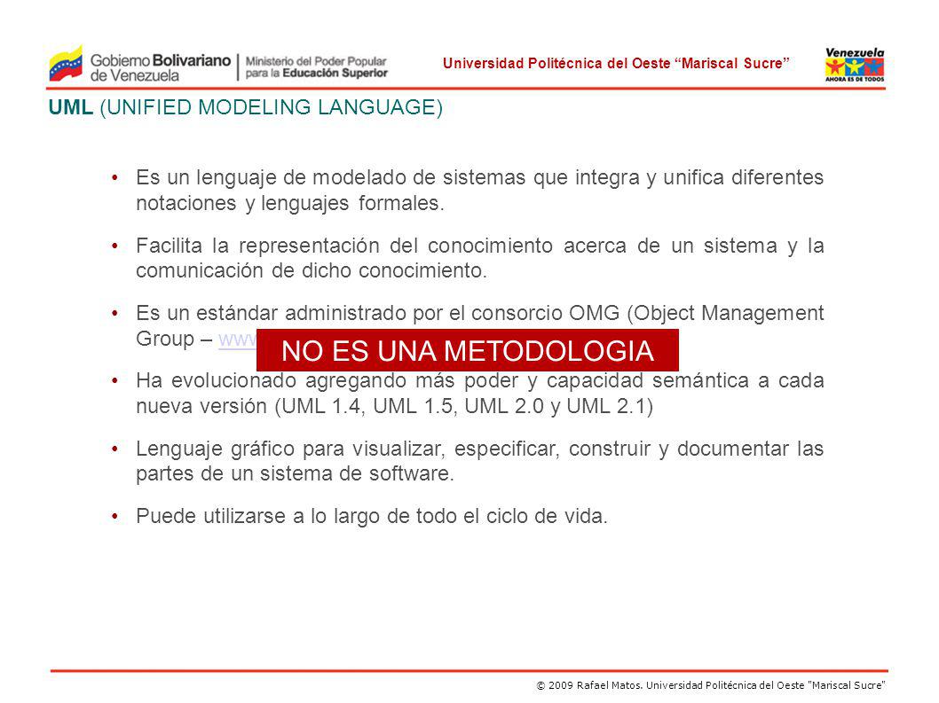 NO ES UNA METODOLOGIA UML (UNIFIED MODELING LANGUAGE)