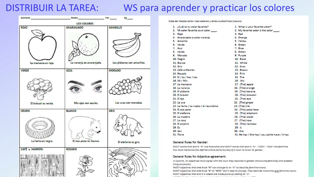 DISTRIBUIR LA TAREA: WS para aprender y practicar los colores