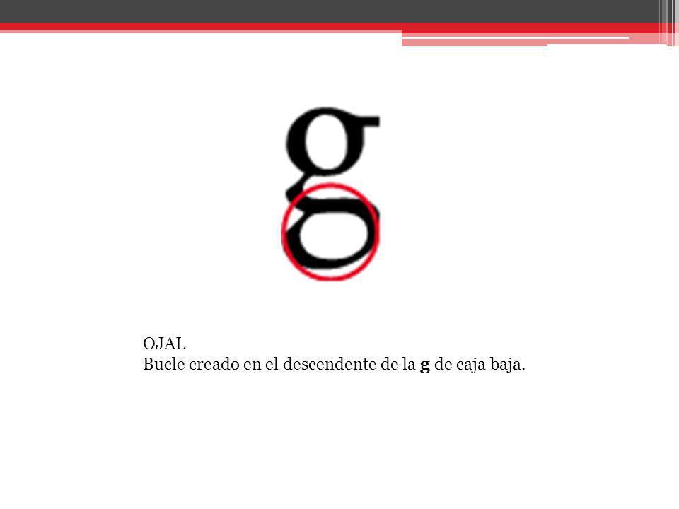 OJAL Bucle creado en el descendente de la g de caja baja.