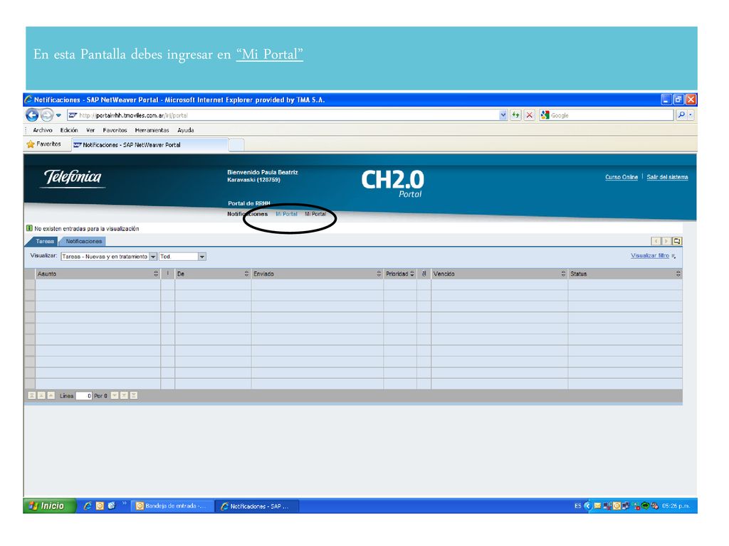 En esta Pantalla debes ingresar en Mi Portal