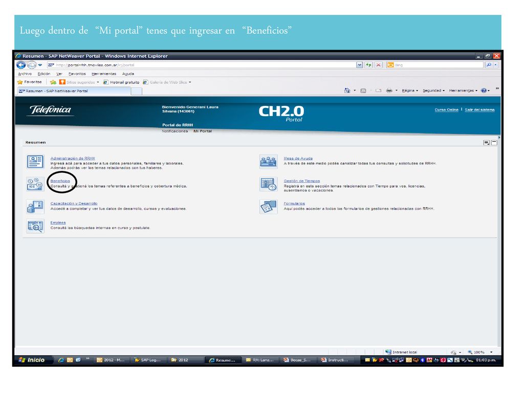 Luego dentro de Mi portal tenes que ingresar en Beneficios