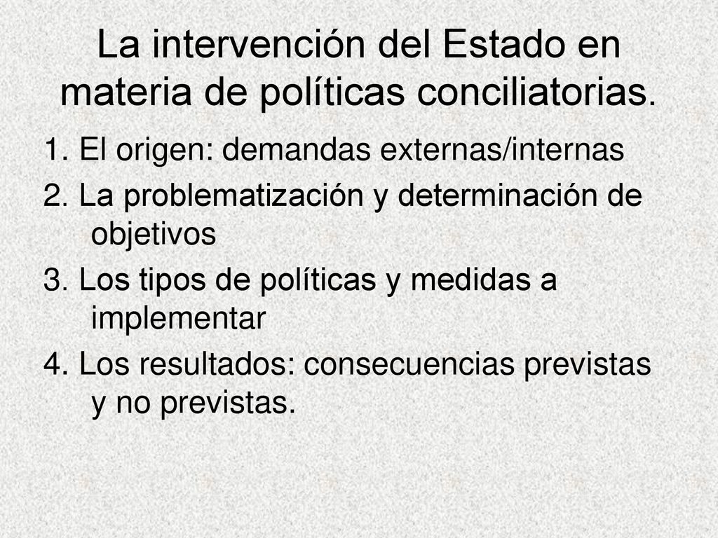 La intervención del Estado en materia de políticas conciliatorias.