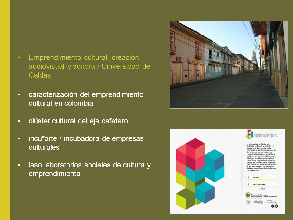 Emprendimiento cultural, creación audiovisual y sonora / Universidad de Caldas
