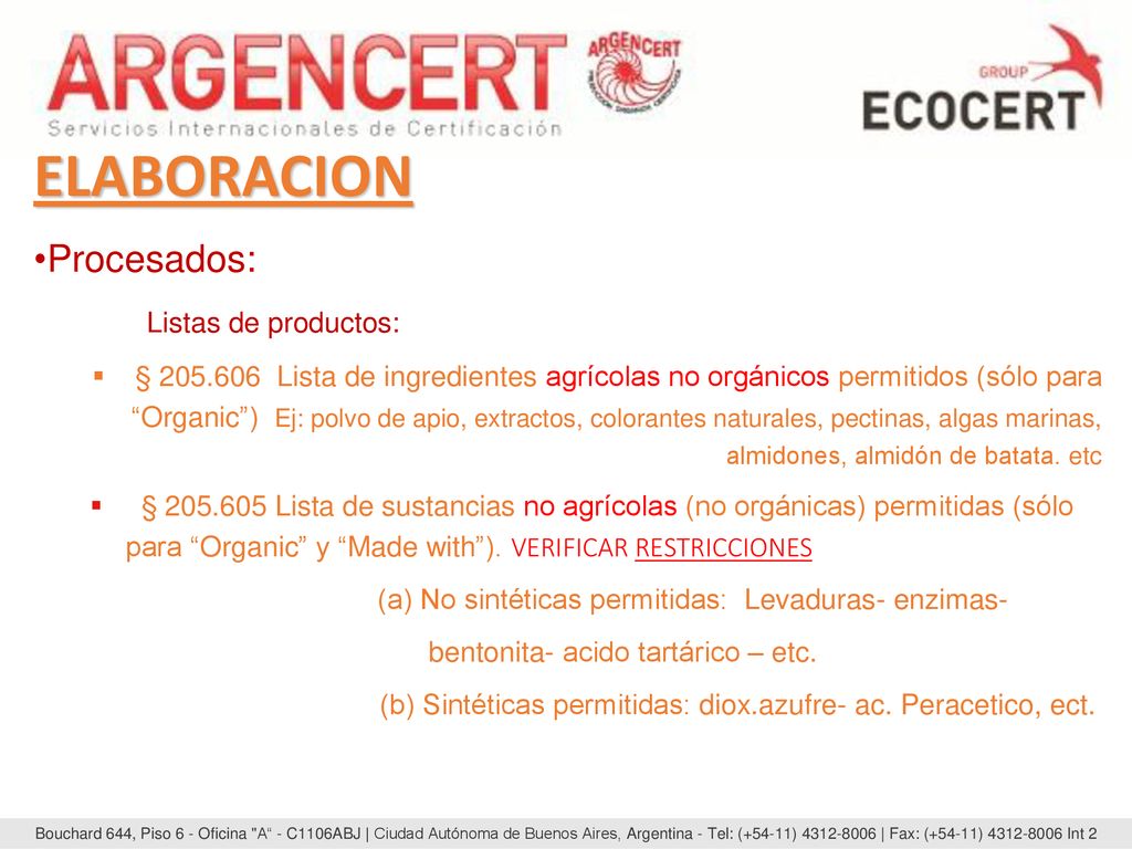 ELABORACION Procesados: Listas de productos: