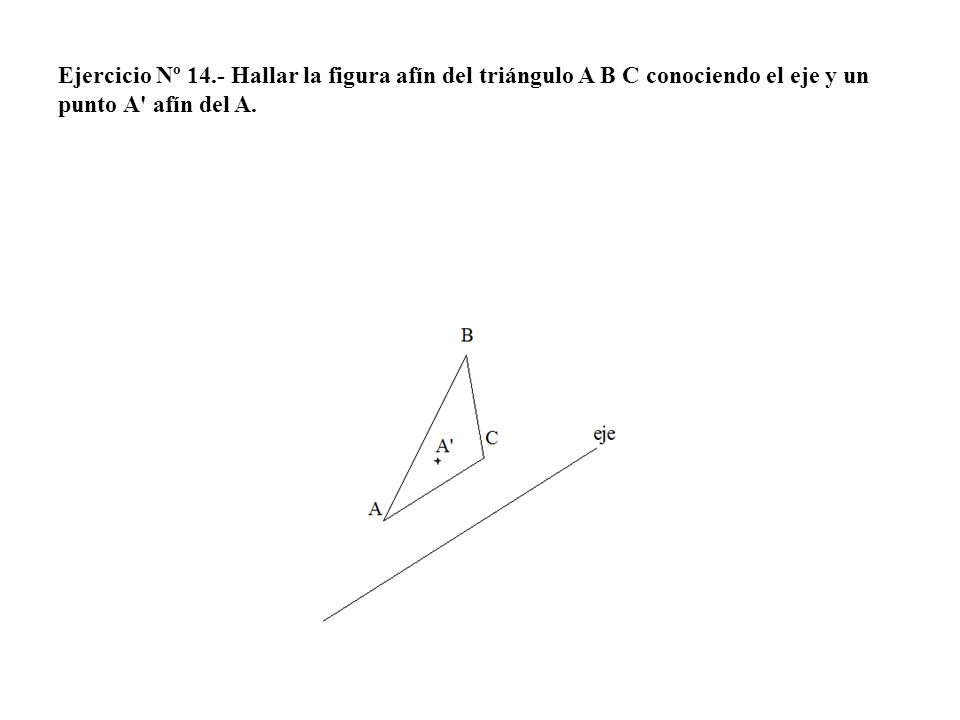 Ejercicio Nº 14.- Hallar la figura afín del triángulo A B C conociendo el eje y un punto A afín del A.