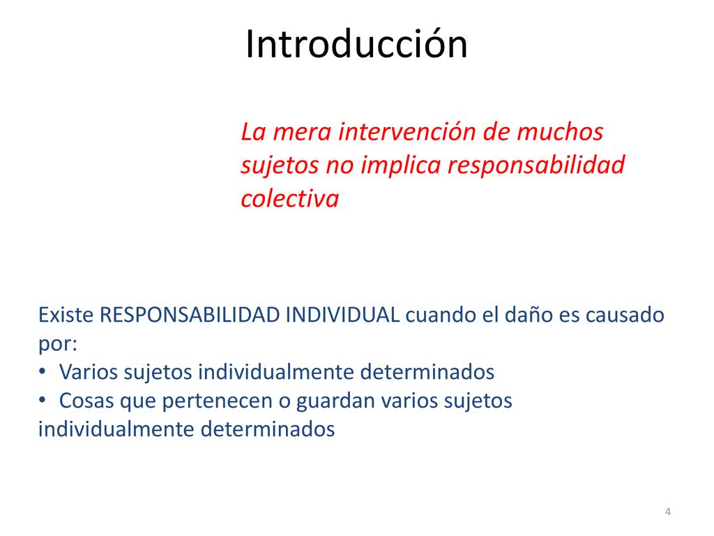Introducción La mera intervención de muchos sujetos no implica responsabilidad colectiva.