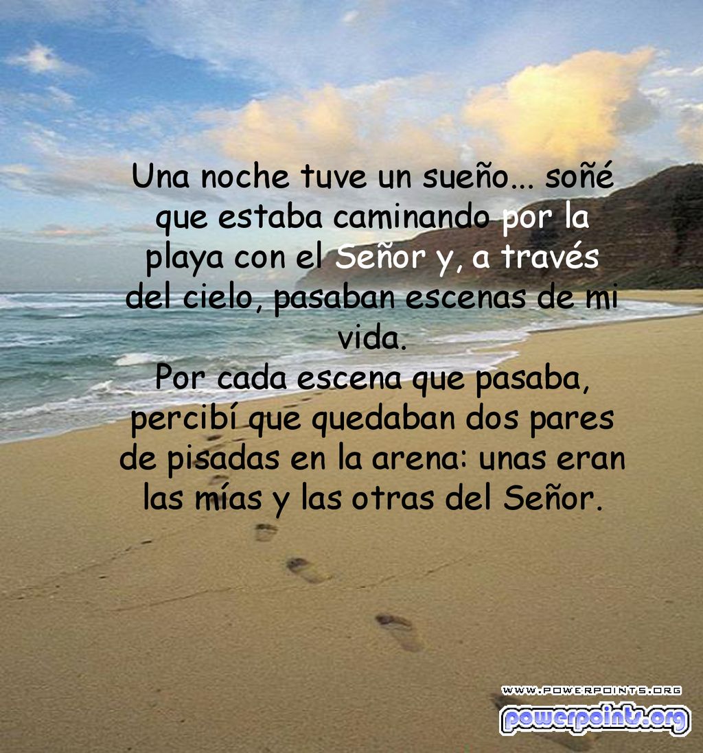 Una noche tuve un sueño... soñé que estaba caminando por la playa con el Señor y, a través del cielo, pasaban escenas de mi vida.