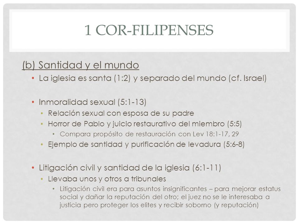 1 Cor-Filipenses (b) Santidad y el mundo