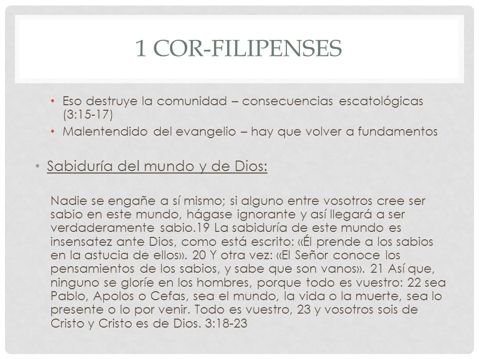 1 Cor-Filipenses Sabiduría del mundo y de Dios: