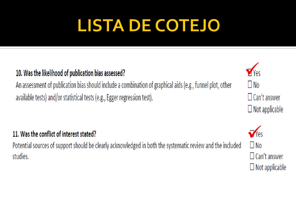 LISTA DE COTEJO fue la probabilidad de sesgo de publicación evaluó