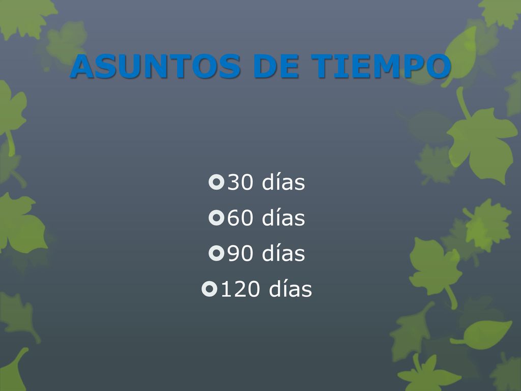 ASUNTOS DE TIEMPO 30 días 60 días 90 días 120 días