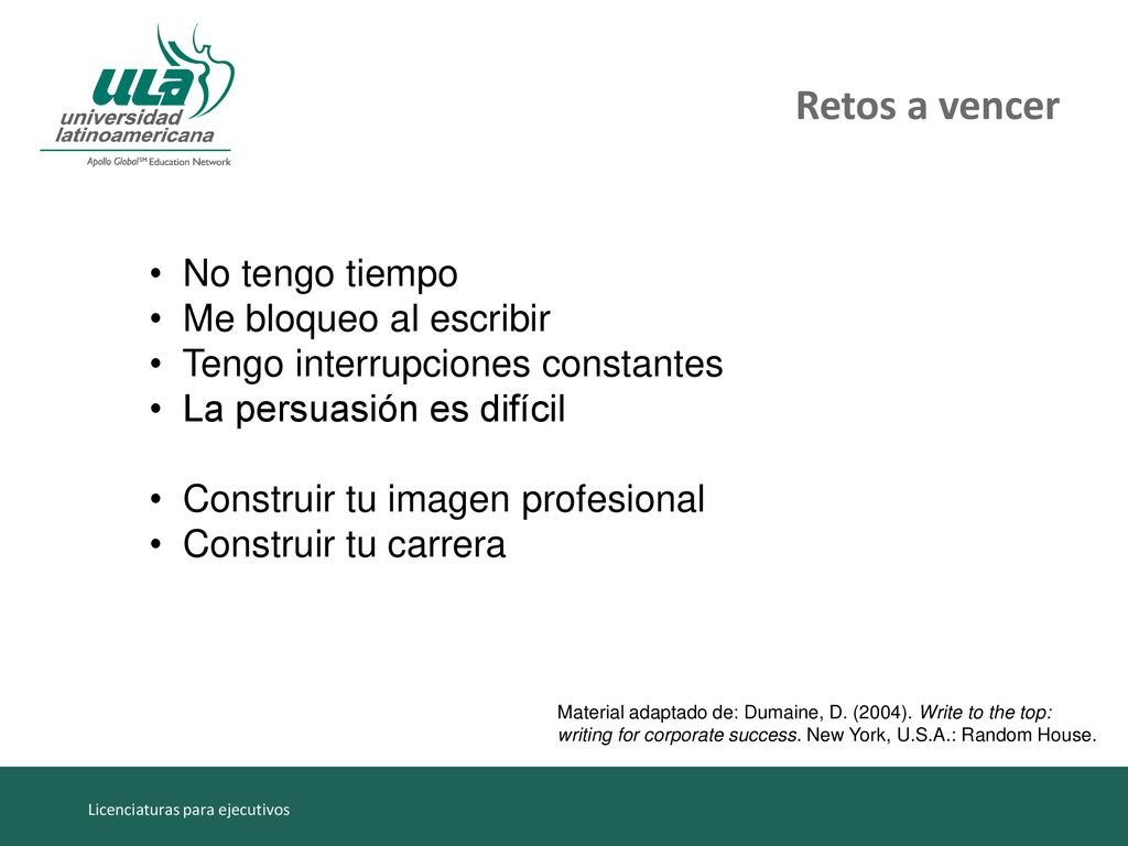 Retos a vencer No tengo tiempo Me bloqueo al escribir