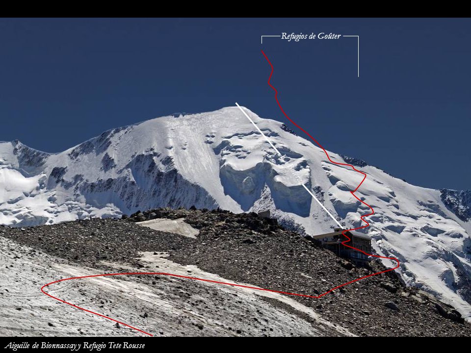 Refugios de Goûter La Bolera Aiguille de Bionnassay y Refugio Tete Rousse