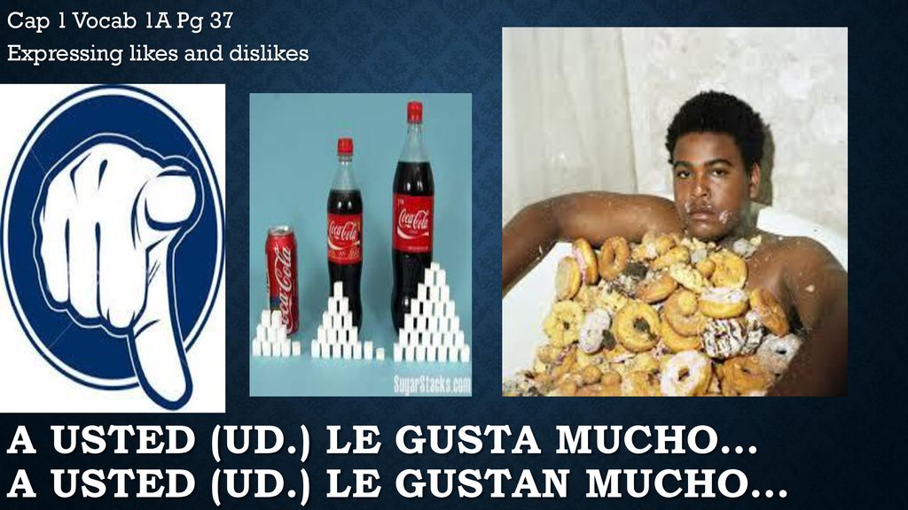 A usted (ud.) le gusta mucho… A usted (ud.) le gustan mucho…