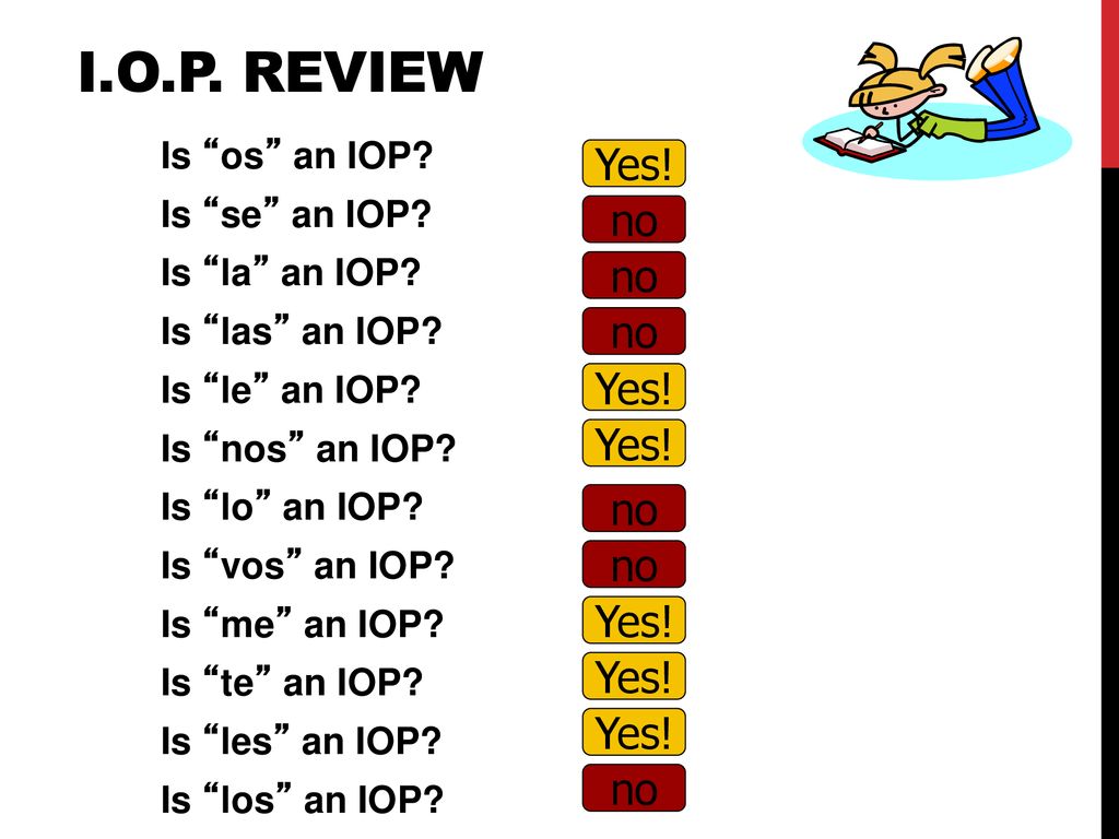 I.O.P. review Yes! no no no Yes! Yes! no no Yes! Yes! Yes! no