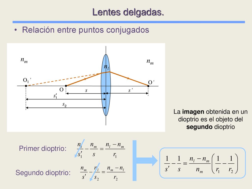 La imagen obtenida en un dioptrio es el objeto del segundo dioptrio