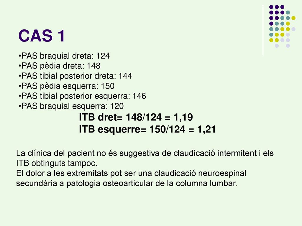 CAS 1 ITB dret= 148/124 = 1,19 ITB esquerre= 150/124 = 1,21
