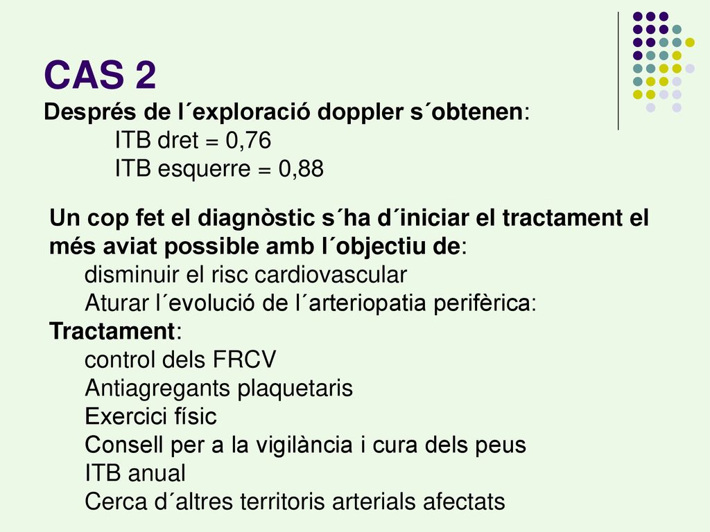 CAS 2 Després de l´exploració doppler s´obtenen: ITB dret = 0,76