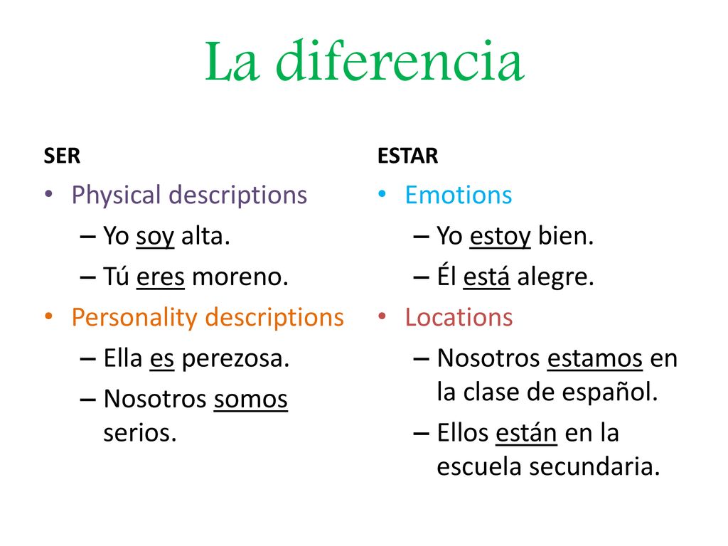 La diferencia Physical descriptions Yo soy alta. Tú eres moreno.