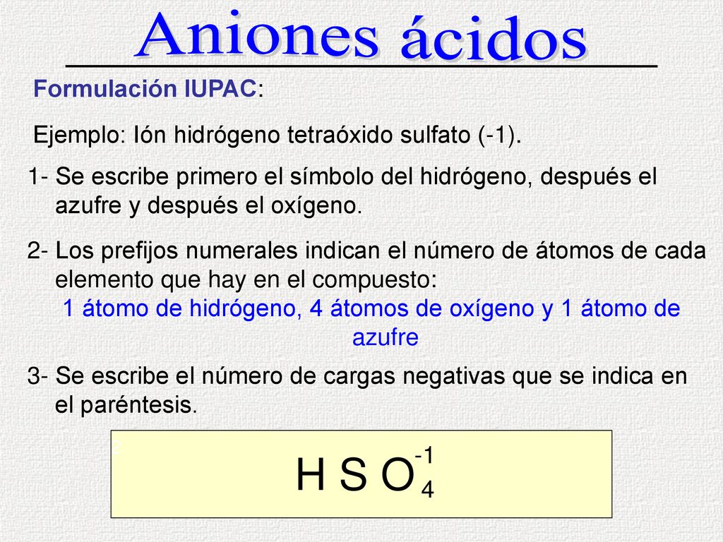 1 átomo de hidrógeno, 4 átomos de oxígeno y 1 átomo de azufre
