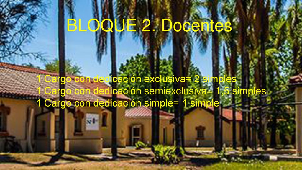 BLOQUE 2. Docentes 1 Cargo con dedicación exclusiva= 2 simples