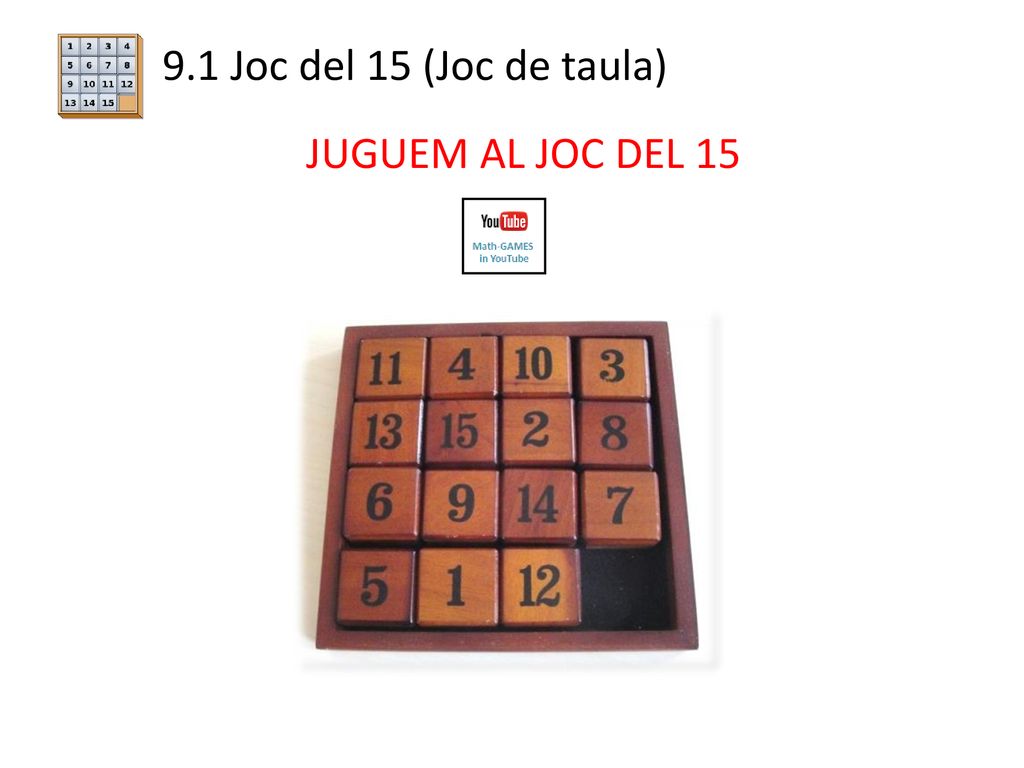 9.1 Joc del 15 (Joc de taula) JUGUEM AL JOC DEL 15