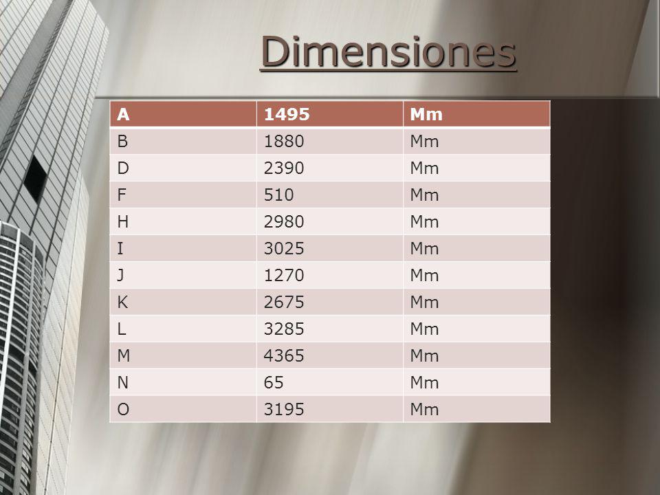 Dimensiones A 1495 Mm B 1880 D 2390 F 510 H 2980 I 3025 J 1270 K 2675