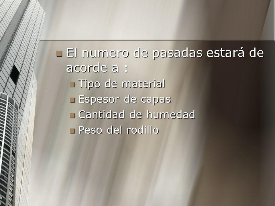 El numero de pasadas estará de acorde a :