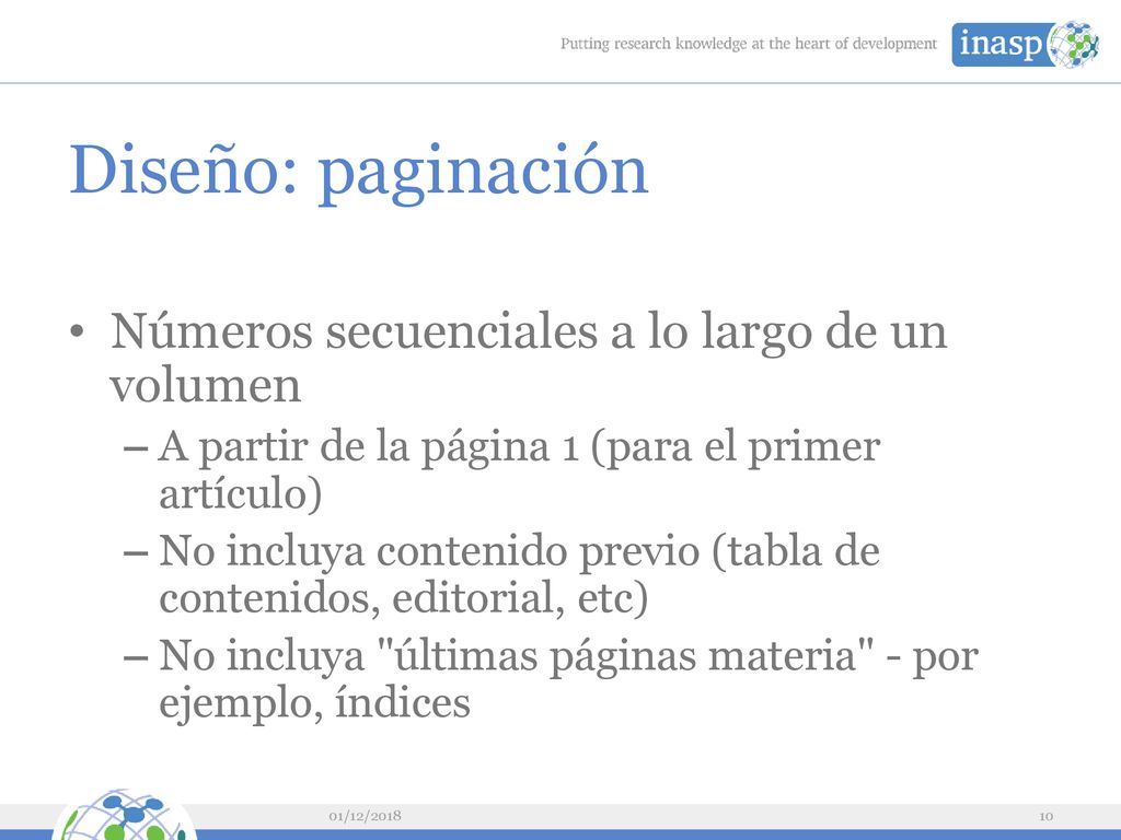 Diseño: paginación Números secuenciales a lo largo de un volumen