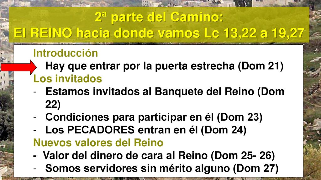 2ª parte del Camino: El REINO hacia donde vamos Lc 13,22 a 19,27
