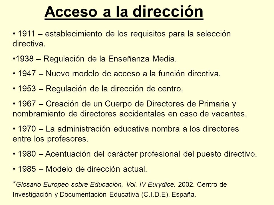 Acceso a la dirección 1911 – establecimiento de los requisitos para la selección directiva – Regulación de la Enseñanza Media.