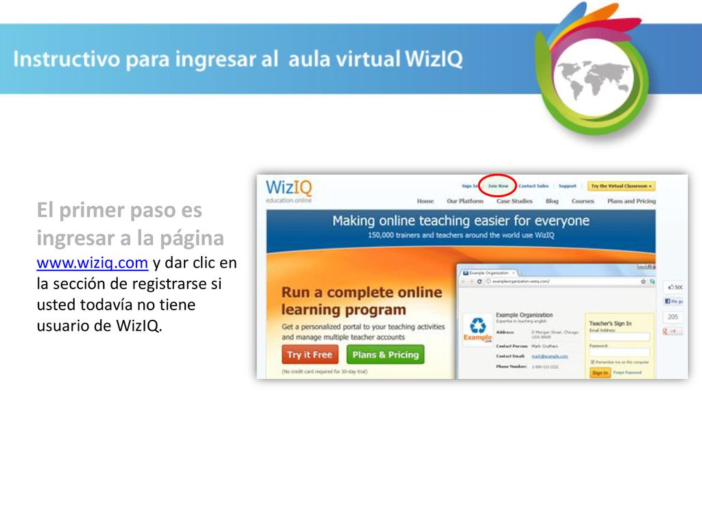 El primer paso es ingresar a la página www. wiziq