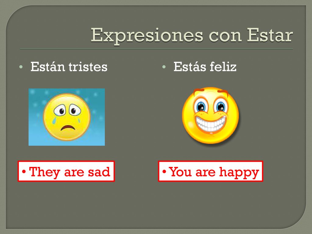 Expresiones con Estar Están tristes Estás feliz They are sad