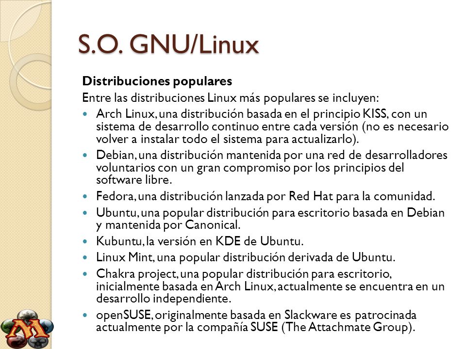 S.O. GNU/Linux Distribuciones populares